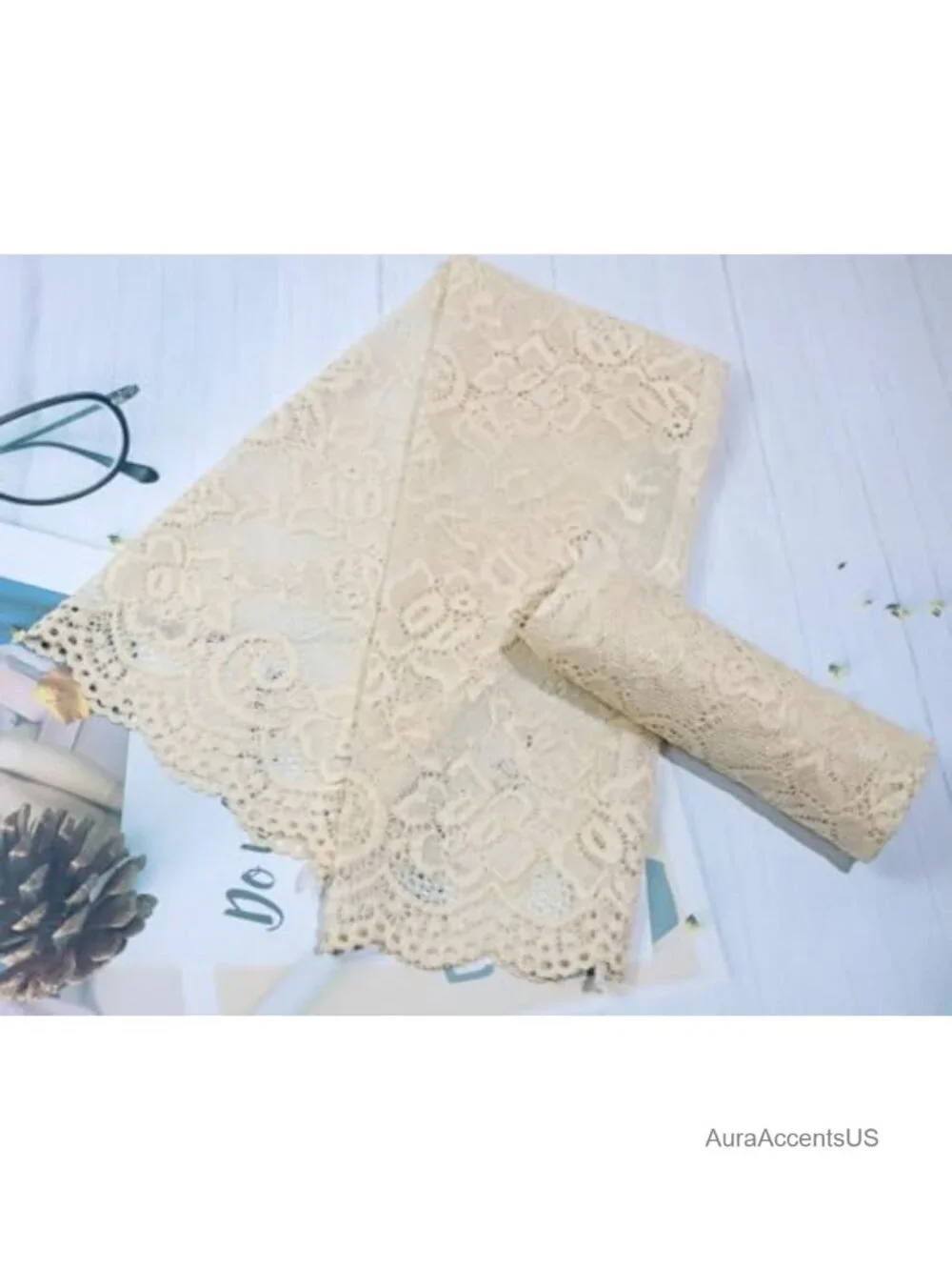 Women Fingerless Elbow Length Lace Gloves Floral Opera Gloves Pair